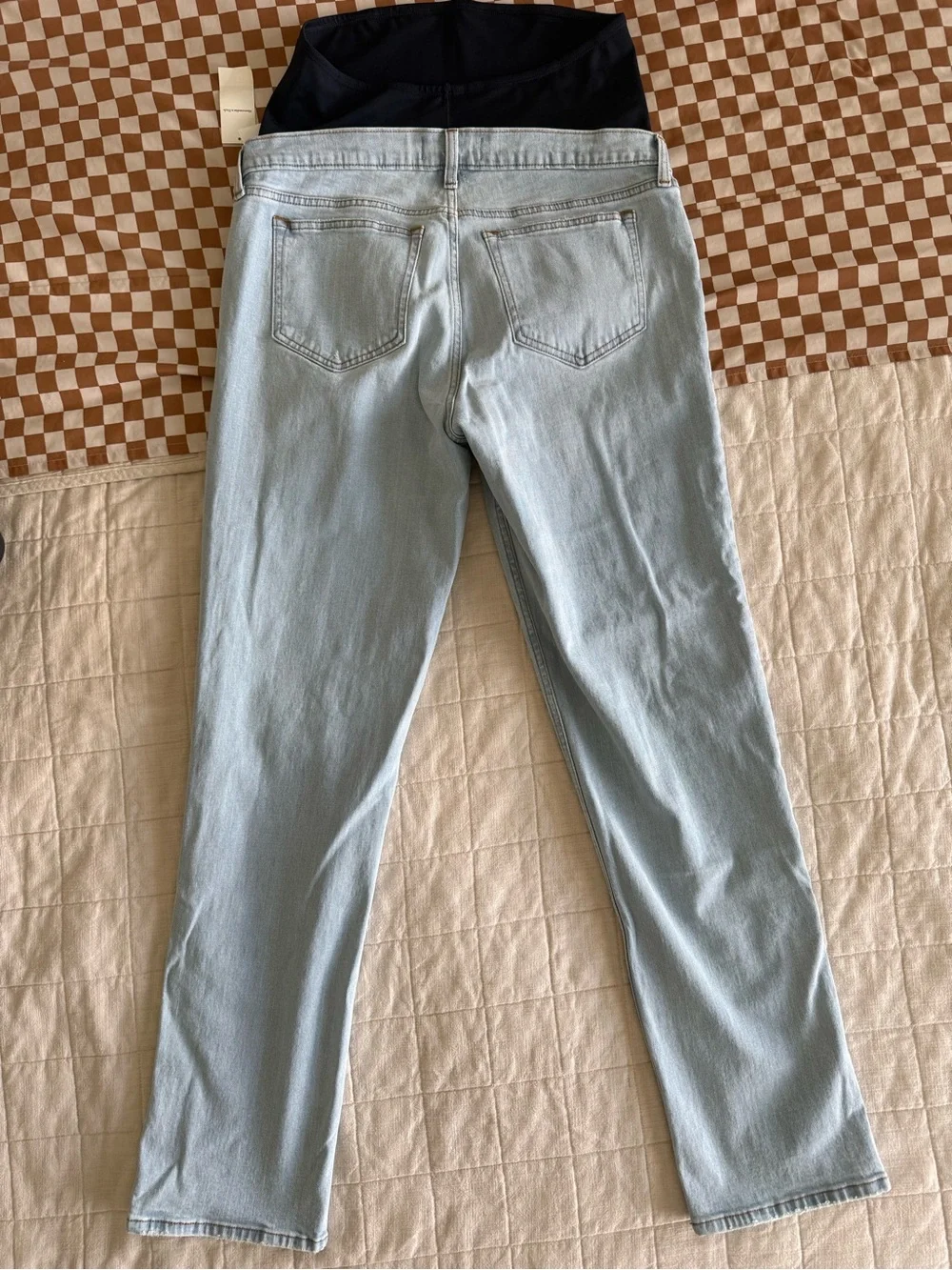 Abercrombie & Fitch Light Blue Straight-Leg Maternity Jeans with Black Panel